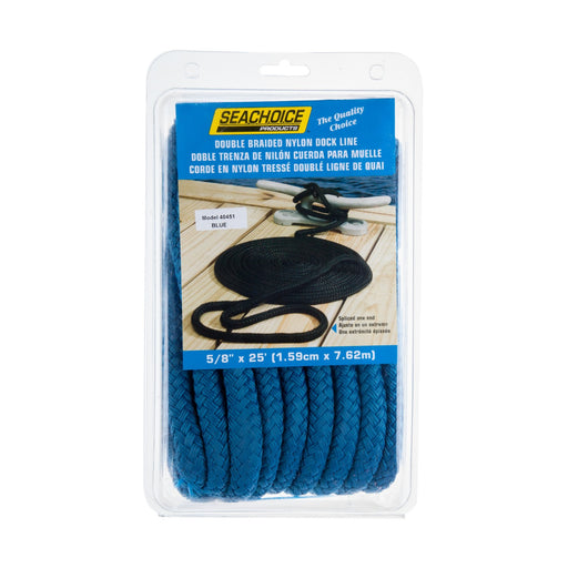 Seachoice Double-Braid Nylon Dock Line w/ Eye Splice, Pre-Shrunk, Heat Stabilized, 5/8 In. X 25 Ft., Blue