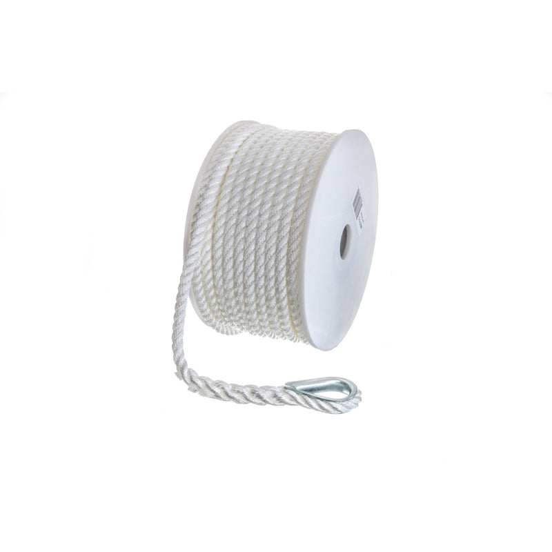 Seachoice Anchor Line Rope, 3-Strand Twisted, White, Nylon, 3/8 In. X 100 Ft.