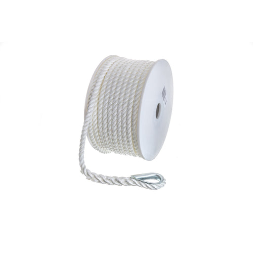 Seachoice Anchor Line Rope, 3-Strand Twisted, White, Nylon, 3/8 In. X 100 Ft.