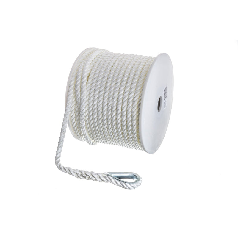 Seachoice Anchor Line Rope, 3-Strand Twisted, White, Nylon, 3/8 In. X 150 Ft.