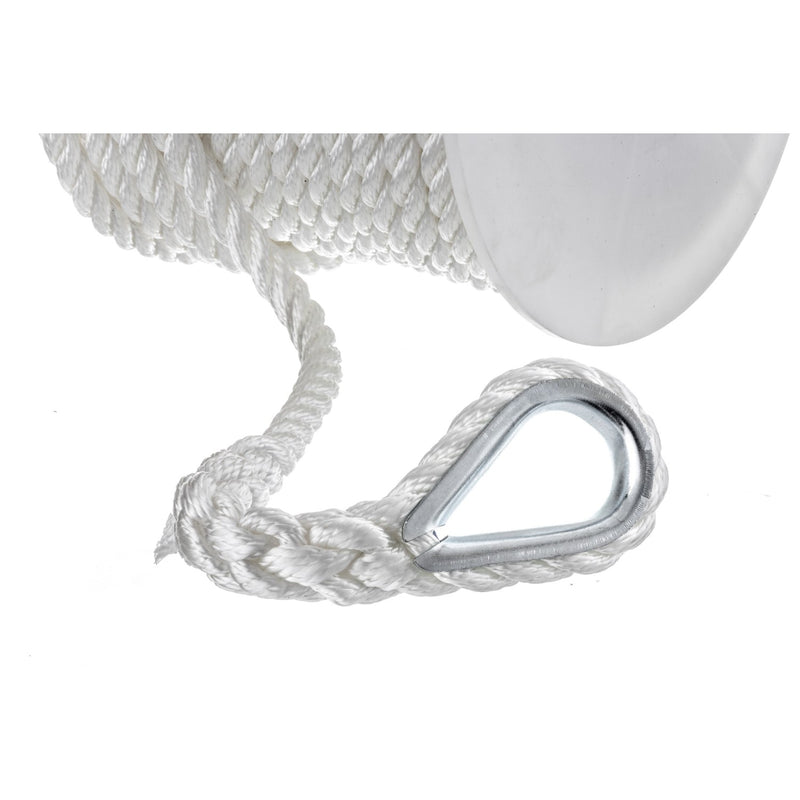 Seachoice Anchor Line Rope, 3-Strand Twisted, White, Nylon, 1/2 in. X 100 Ft.