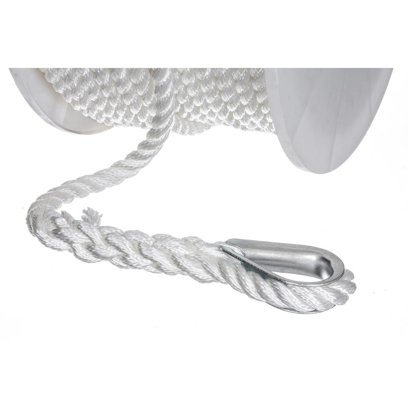 Seachoice Anchor Line Rope, 3-Strand Twisted, White, Nylon, 1/2 in. X 150 Ft.