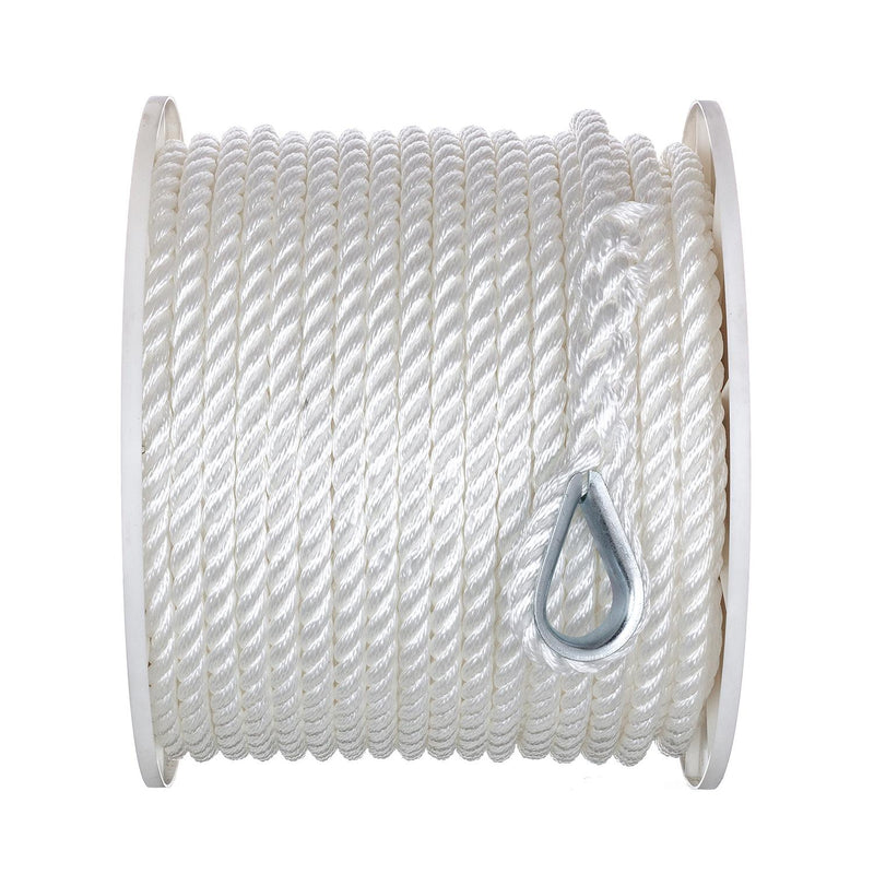 Seachoice Anchor Line Rope, 3-Strand Twisted, White, Nylon, 1/2 In. X 200 In.