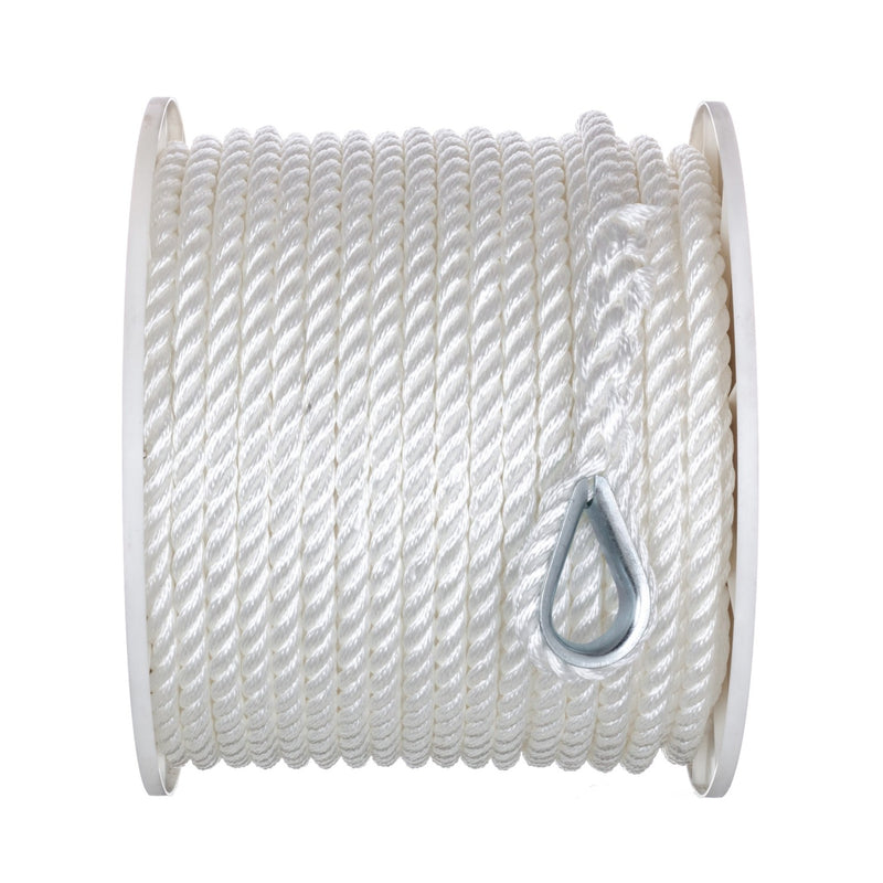 Seachoice Anchor Line Rope, 3-Strand Twisted, White, Nylon, 1/2 In. X 200 In.