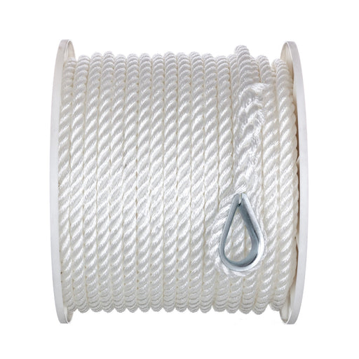 Seachoice Anchor Line Rope, 3-Strand Twisted, White, Nylon, 1/2 In. X 200 In.