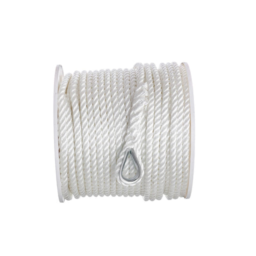 Seachoice Anchor Line Rope, 3-Strand Twisted, White, Nylon, 1/2 in. X 250 Ft.