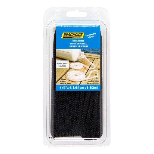 Seachoice Double-Braid Nylon Fender Line, 1/4 In. X 6 Ft., Black