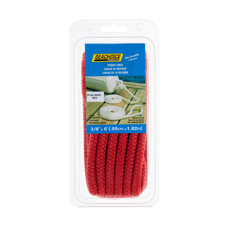 Seachoice Double-Braid Bumper Fender Line, 3/8 in. X 6 Ft., Red