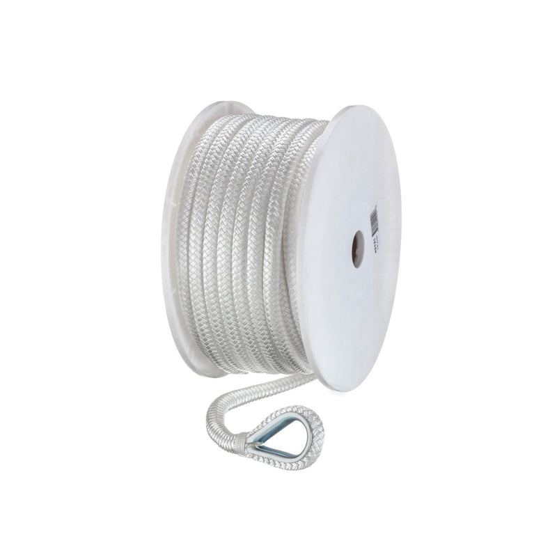 Seachoice Boat Anchor Rope, Double-Braid, Nylon, Achor Line, 1/2 in. X 100 Ft., White