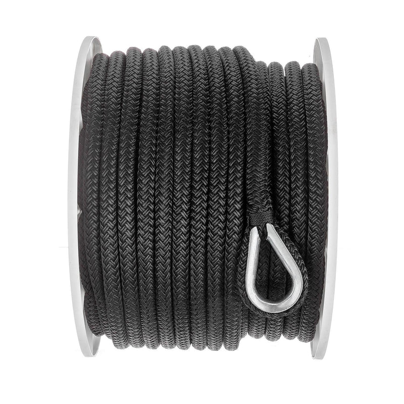 Seachoice Boat Anchor Rope, Double-Braid, Nylon, Achor Line, 1/2 in. X 150 Ft., Black