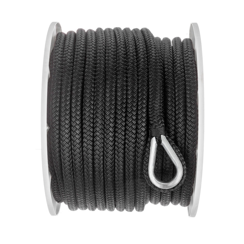 Seachoice Boat Anchor Rope, Double-Braid, Nylon, Achor Line, 1/2 in. X 150 Ft., Black