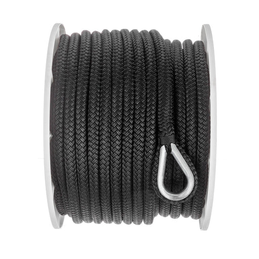 Seachoice Boat Anchor Rope, Double-Braid, Nylon, Achor Line, 1/2 in. X 150 Ft., Black
