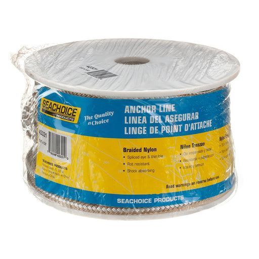 Seachoice 42321 Boat Anchor Rope, Double-Braid, Nylon, Achor Line, 3/8 in. X 100 Ft., Gold/White