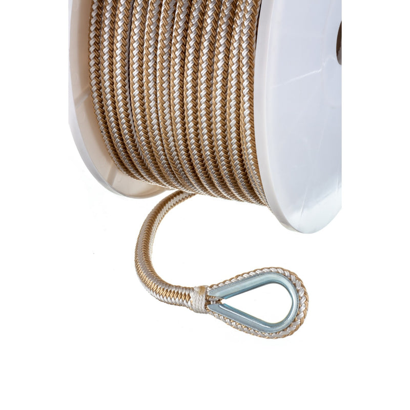 Seachoice Boat Anchor Rope, Double-Braid, Nylon, Achor Line, 3/8 in. X 200 Ft., Gold/White