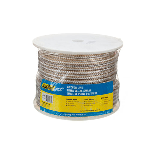 Seachoice Boat Anchor Rope, Double-Braid, Nylon, Achor Line, 1/2 in. X 150 Ft., Gold/White