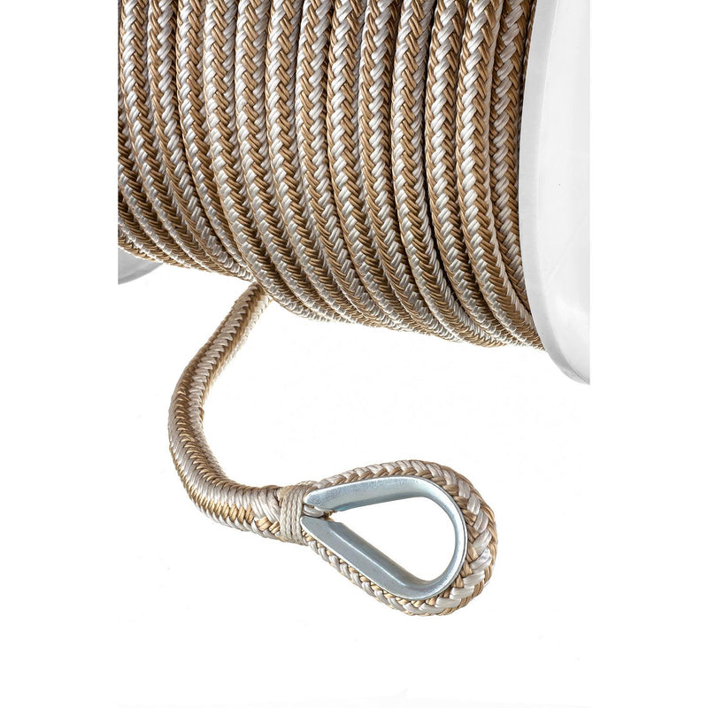 Seachoice Boat Anchor Rope, Double-Braid, Nylon, Achor Line, 1/2 in. X 200 Ft., Gold/White