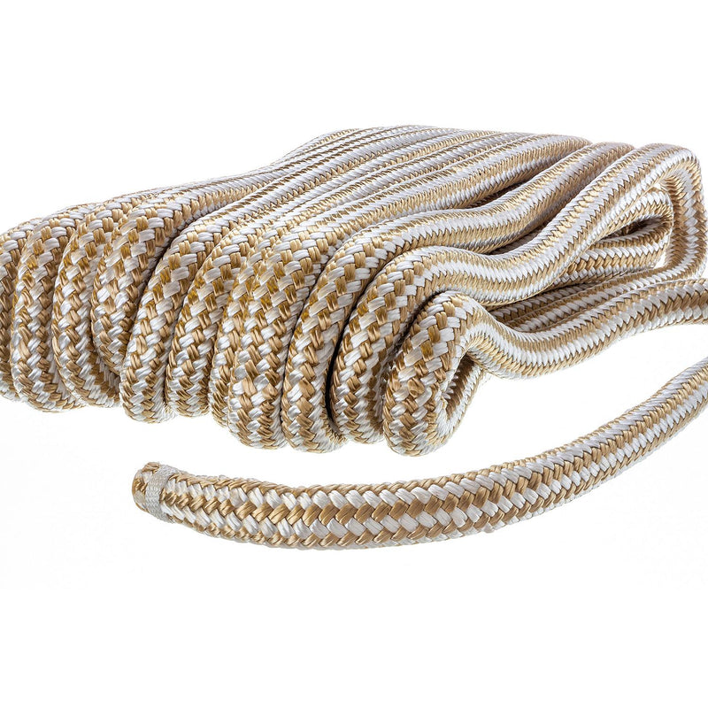 Seachoice Double-Braid Nylon Dock Line w/ Eye Splice, Pre-Shrunk, Heat Stabilized, 3/4 In. X 50 Ft., Gold White