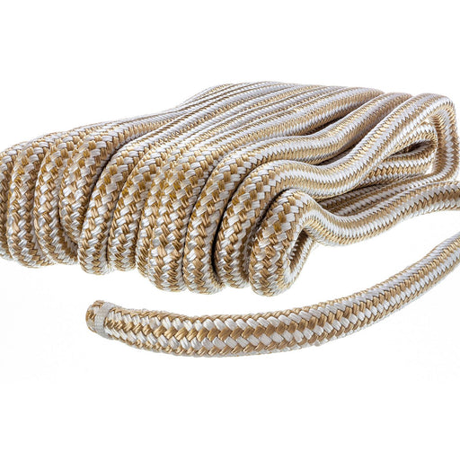 Seachoice Double-Braid Nylon Dock Line w/ Eye Splice, Pre-Shrunk, Heat Stabilized, 3/4 In. X 50 Ft., Gold White