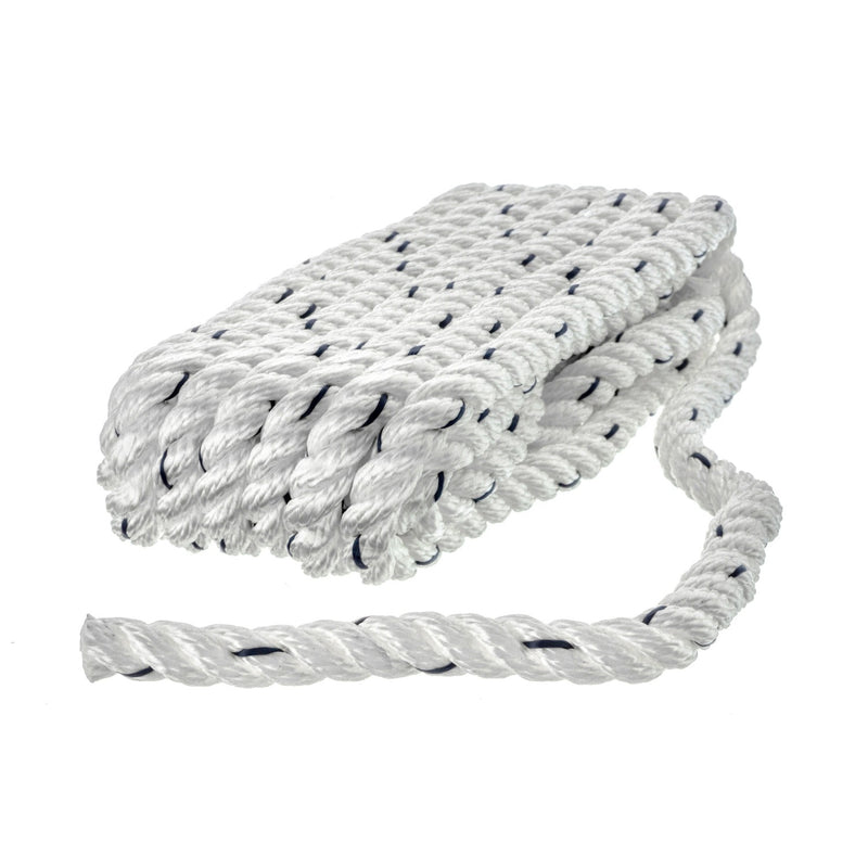 Seachoice Premium 3-Strand Twisted Nylon Dock Line With Tracer, White w/Blue Tracer, 3/8-Inch x 15 Feet, 10-Inch Eye Splice