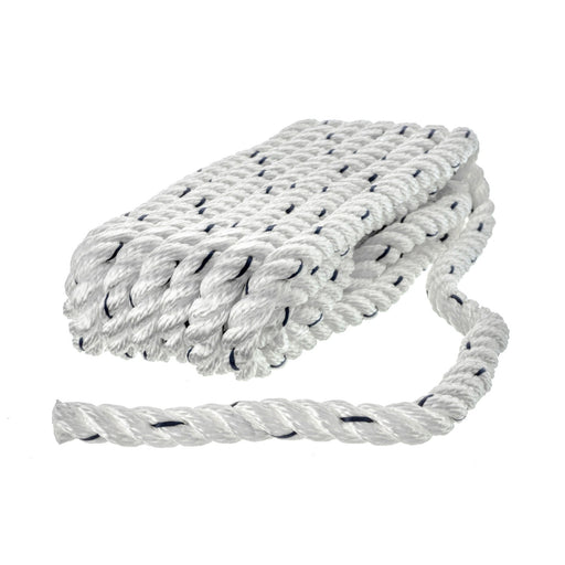 Seachoice Premium 3-Strand Twisted Nylon Dock Line With Tracer, White w/Blue Tracer, 3/8-Inch x 15 Feet, 10-Inch Eye Splice