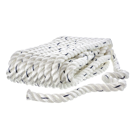 Seachoice Premium 3-Strand Twisted Nylon Dock Line With Tracer, White w/Blue Tracer, 1/2-Inch x 25 Feet, 10-Inch Eye Splice