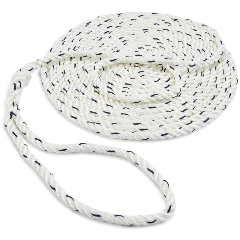 Seachoice Premium 3-Strand Twisted Nylon Dock Line, White With Blue Tracer, 5/8" x 30'