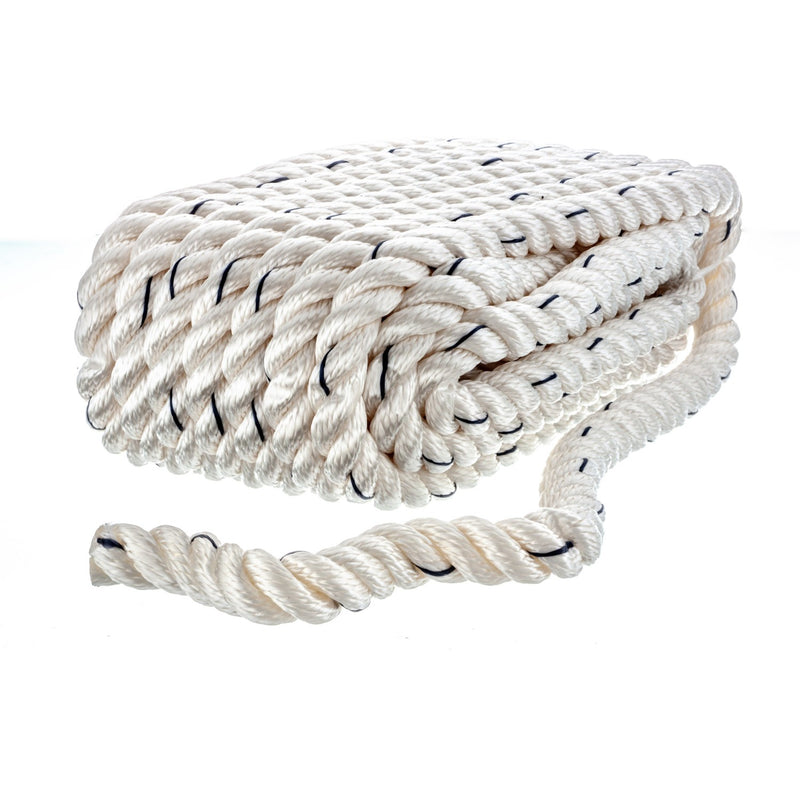 Seachoice Premium 3-Strand Twisted Nylon Dock Line With Tracer, White w/Blue Tracer, 5/8-Inch x 35 Feet, 10-Inch Eye Splice
