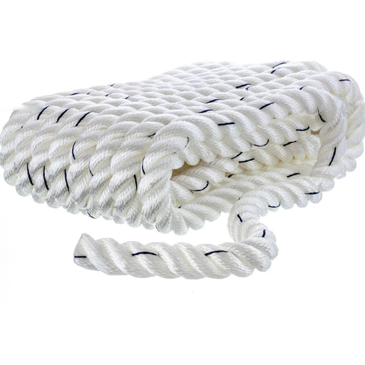 Seachoice Premium 3-Strand Twisted Nylon Dock Line With Tracer, White w/Blue Tracer, 3/4-Inch x 25 Feet, 18-Inch Eye Splice