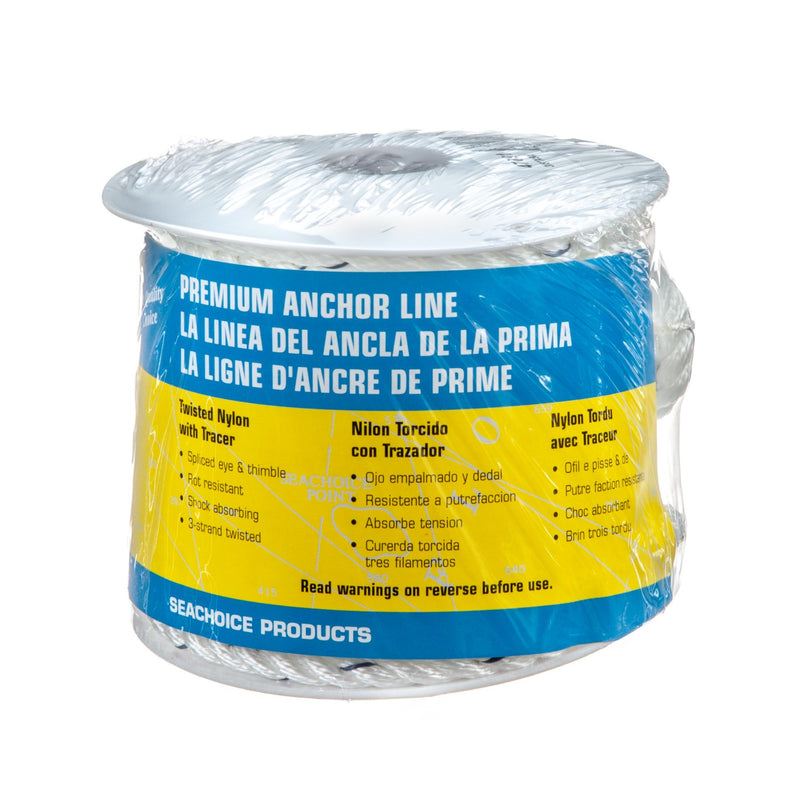 Seachoice 47691 Boat Anchor Line Rope, 3-Strand Twisted, Nylon, White/Blue, 3/8 in. X 50 Ft.