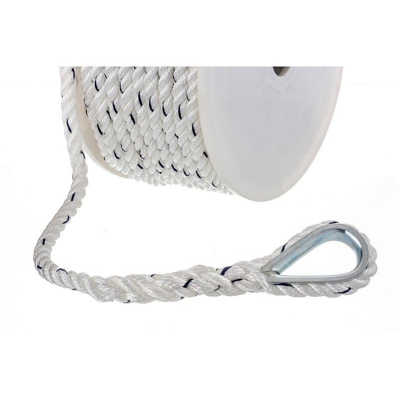 Seachoice 47711 Boat Anchor Line Rope, 3-Strand Twisted, Nylon, White/Blue, 3/8 in. X 100 Ft.