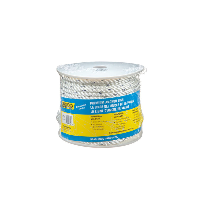 Seachoice 47721 Boat Anchor Line Rope, 3-Strand Twisted, Nylon, White/Blue, 3/8 in. X 150 Ft.