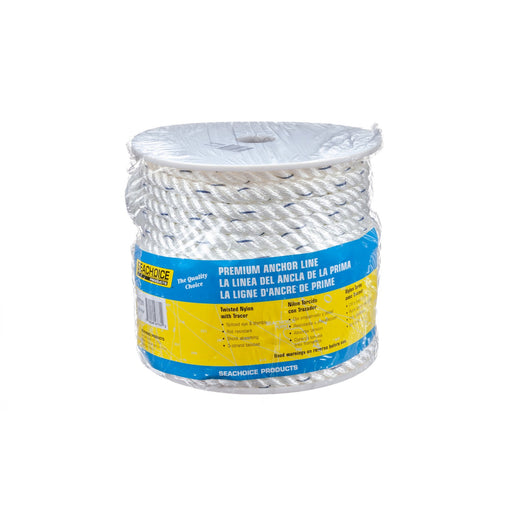 Seachoice 47731 Boat Anchor Line Rope, 3-Strand Twisted, Nylon, White/Blue, 1/2 in. X 100 Ft.