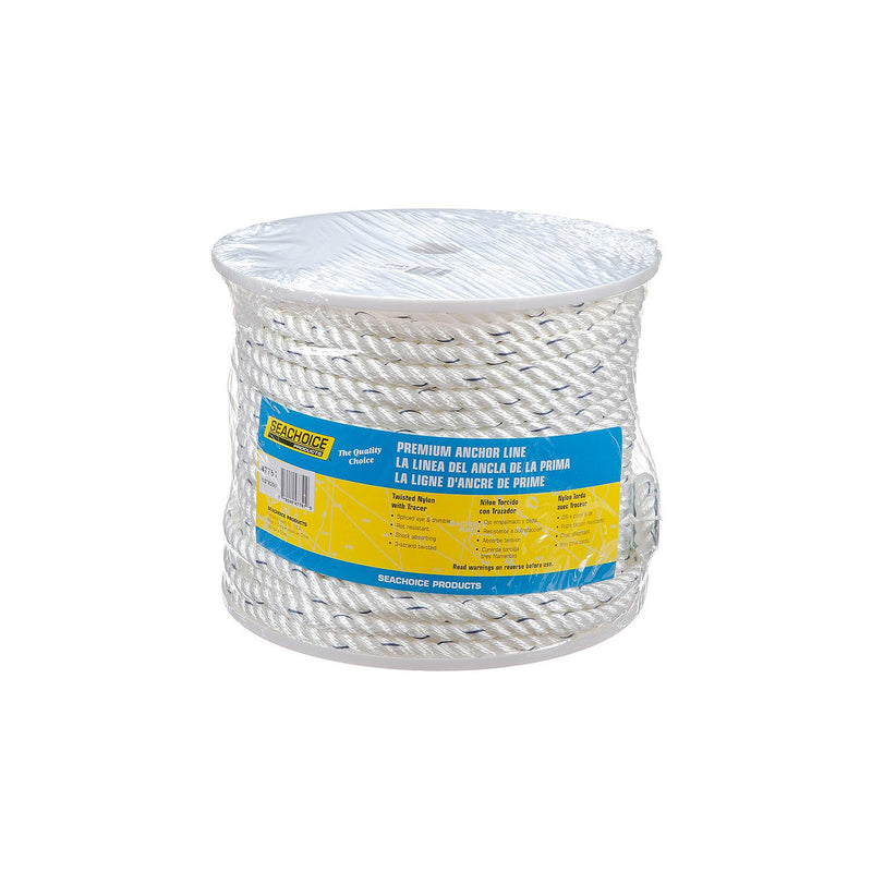 Seachoice 47751 Boat Anchor Line Rope, 3-Strand Twisted, Nylon, White/Blue, 1/2 in. X 200 Ft.