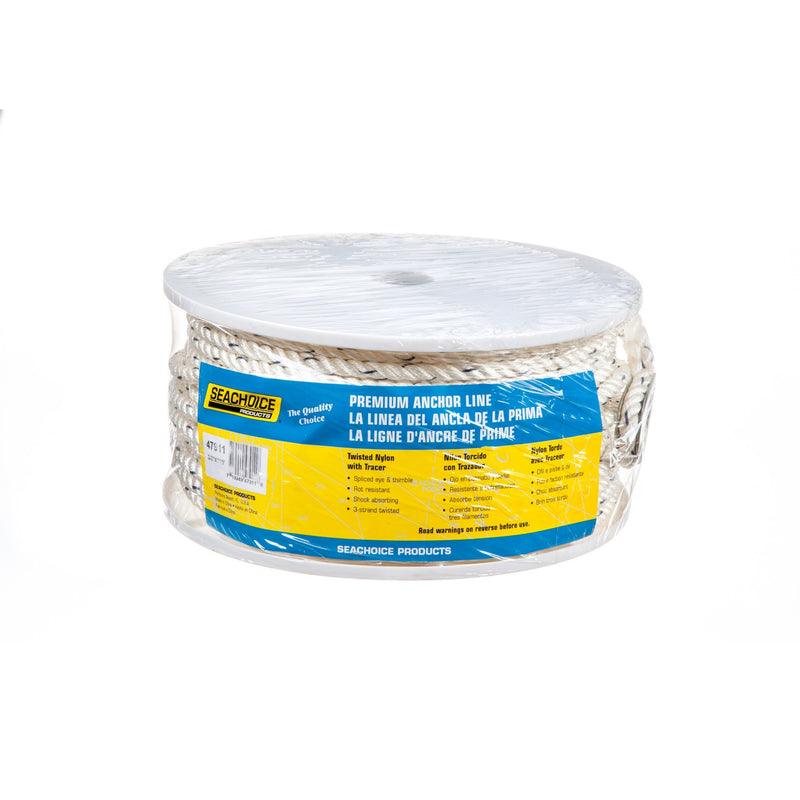 Seachoice 47911 Boat Anchor Line Rope, 3-Strand Twisted, Nylon, White/Blue, 3/8 in. X 200 Ft.