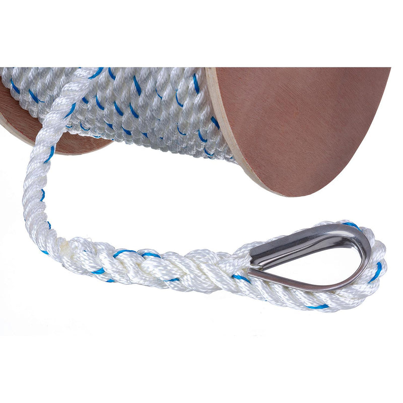 Seachoice 47931 Boat Anchor Line Rope, 3-Strand Twisted, Nylon, White/Blue, 5/8 in. X 250 Ft.