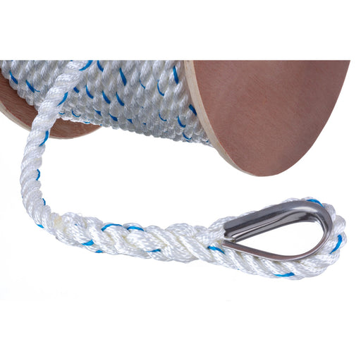 Seachoice 47931 Boat Anchor Line Rope, 3-Strand Twisted, Nylon, White/Blue, 5/8 in. X 250 Ft.