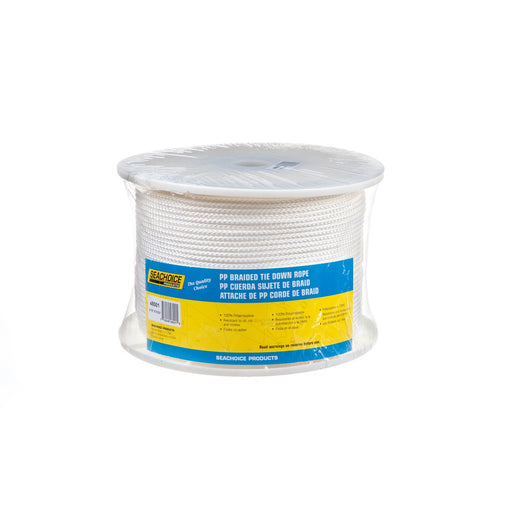 Seachoice Boat Tie Down Cord, White, 3/16 in. X 1,000 Ft., 600 Lbs. Tensile Strength, 8-Strand Braided Polypropylene