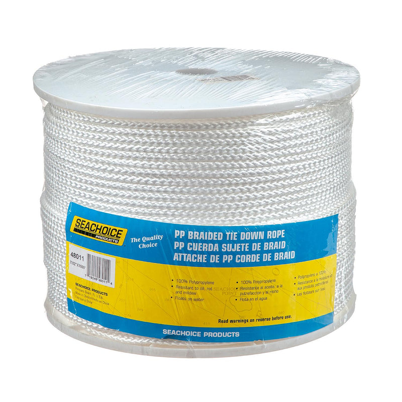 Seachoice Boat Tie Down Cord, White, 7/32 in. X 1,000 Ft., 825 Lbs. Tensile Strength, 8-Strand Braided Polypropylene