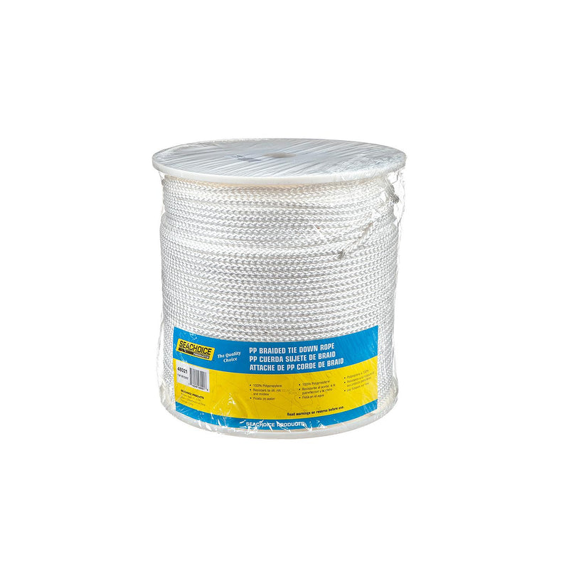 Seachoice Boat Tie Down Cord, White, 1/4 in. X 1,000 Ft., 1000 Lbs. Tensile Strength, 8-Strand Braided Polypropylene