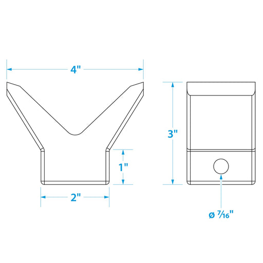 Seachoice Molded Y Bow Stop, Black, Boat Trailer, 2 In. X 2 In. X 3/8 In.