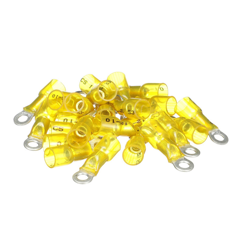 Seachoice 60071 Heat Shrink Ring Terminal 3-to-1, Marine Grade Heat-Shrinkable Ring Terminals, Yellow, Pack of 25, Fits 3/8 in. Stud, 12-10 Wire Range