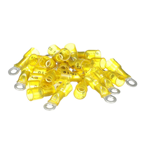 Seachoice 60071 Heat Shrink Ring Terminal 3-to-1, Marine Grade Heat-Shrinkable Ring Terminals, Yellow, Pack of 25, Fits 3/8 in. Stud, 12-10 Wire Range