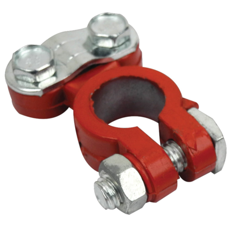 Clamp style coated battery terminal, red