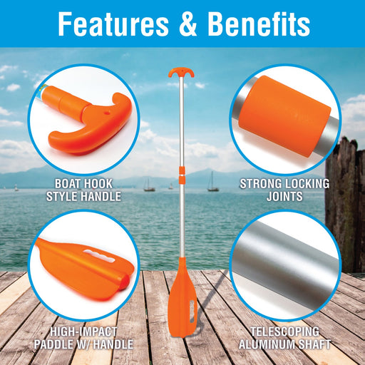 Seachoice Emergency Multi-Purpose Telescoping Boat Hook and Paddle, Orange, 26-72 In.