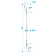 Seachoice 8 Ft. Curved-Blade Kayak Paddle, 2-Piece 1-1/8 in. Diameter Anodized Aluminum Shaft, 17 in. X 7-3/8 in. Blades