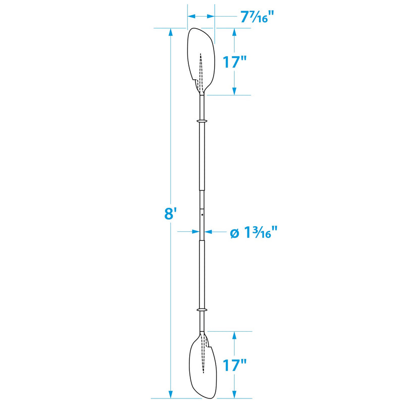 Seachoice 8 Ft. Curved-Blade Kayak Paddle, 2-Piece 1-1/8 in. Diameter Anodized Aluminum Shaft, 17 in. X 7-3/8 in. Blades