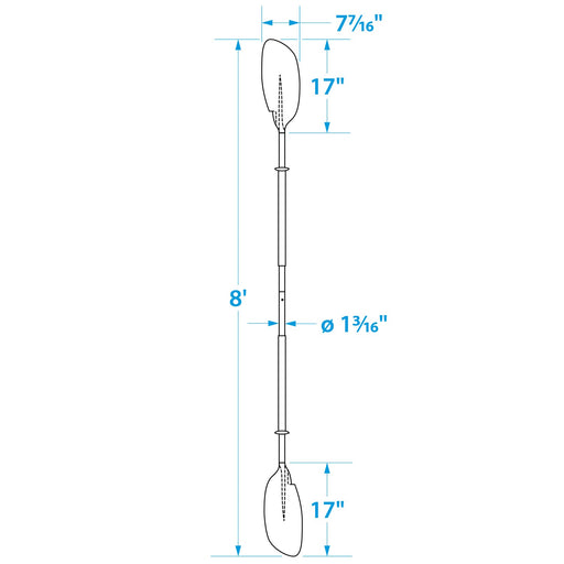 Seachoice 8 Ft. Curved-Blade Kayak Paddle, 2-Piece 1-1/8 in. Diameter Anodized Aluminum Shaft, 17 in. X 7-3/8 in. Blades