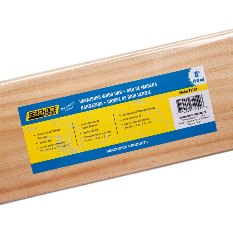 Seachoice 71154 6 Ft. Wood Oar, New Zealand Pine Construction, 21-1/4 in. X 4-5/16 in. Blade, Comfort Grip, Clear Finish