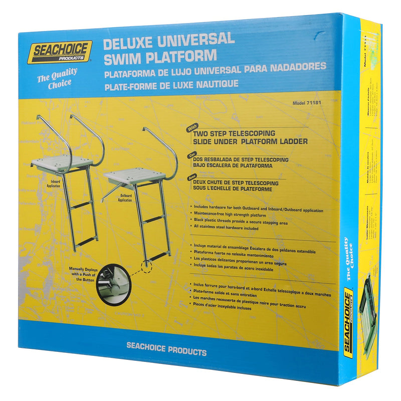 Seachoice 71181 Deluxe Universal Swim Platform w/ Side Mount Telescoping Ladder, 2 Step Ladder, 300 Lb. Capacity