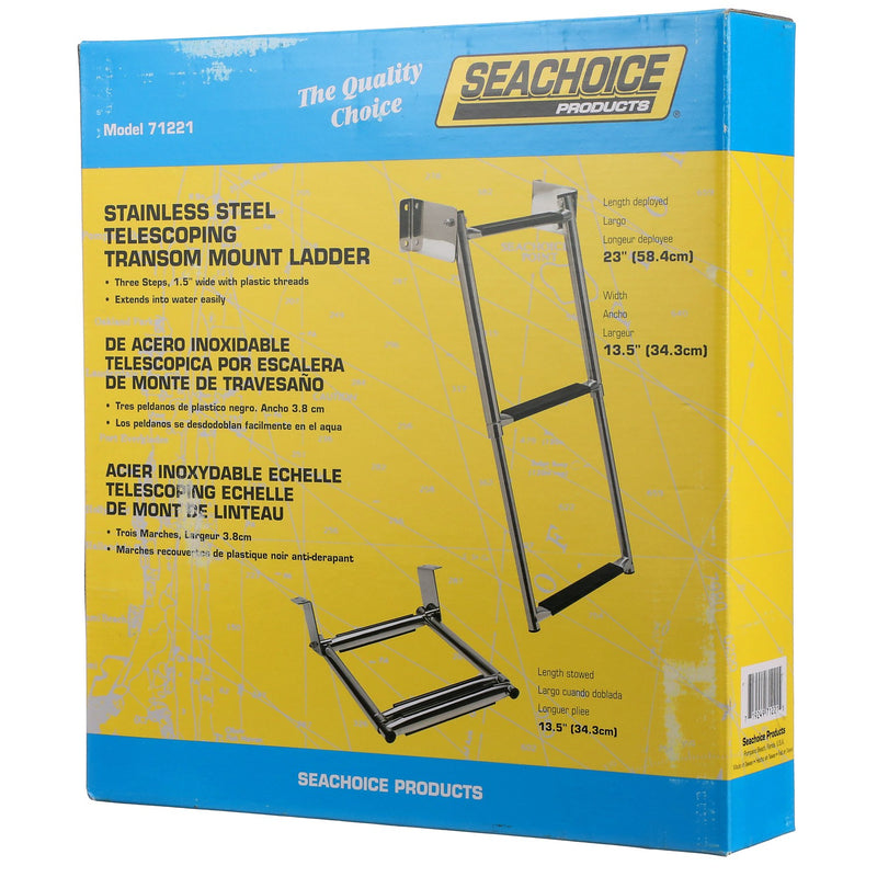 Seachoice Telescoping Transom Mount Ladder, Stainless Steel, 3 Steps, 300 Lb. Capacity